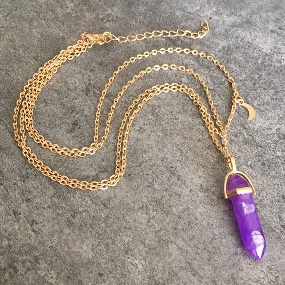 MORE COMING Purple Quartz Double Layer Gold Tone M - Picture 6 of 8